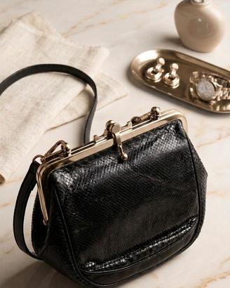 Borsa Pasticcino in Vera Pelle di Pitone Nera