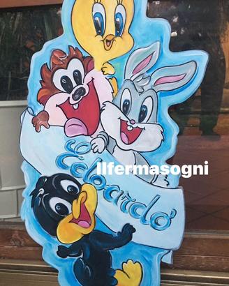Cicogna nascita  in legno