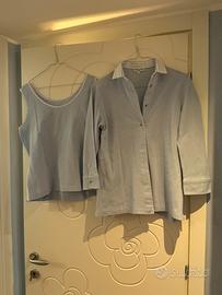 Completo due pezzi cotone azzurro con profili