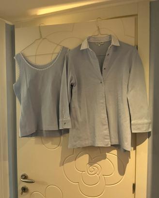 Completo due pezzi cotone azzurro con profili