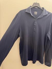 Polo blu in cotone uomo maniche lunghe