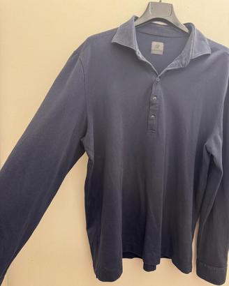 Polo blu in cotone uomo maniche lunghe