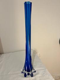 Murano Blue Swirl Glass Bud Vaso Vintage ‘70