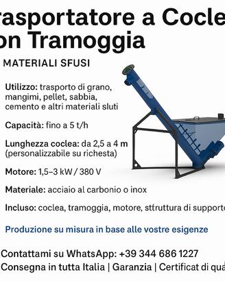 Trasportatore a coclea con tramoggia