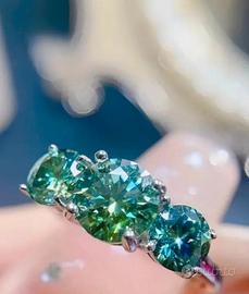 anello trilogy  argento e moissanite tg  18 mm
