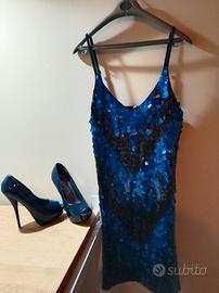 tubino blu e nero pagliettato