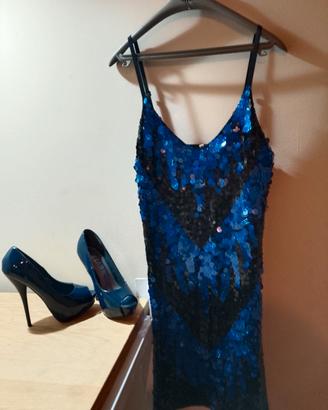 tubino blu e nero pagliettato