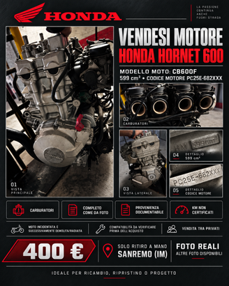 Motore Honda Hornet 600 CB600F PC25E 599cc carbura