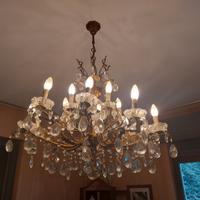 lampadario in bronzo e cristallo anni '40