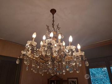 lampadario in bronzo e cristallo anni '40