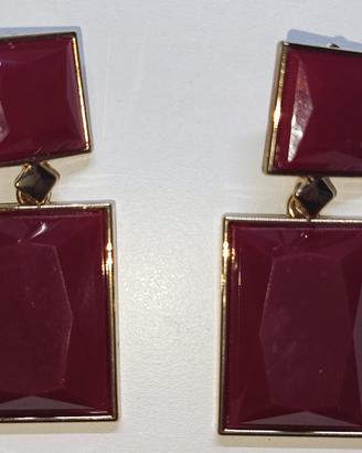 💎 Orecchini pendenti da donna bordeaux e oro – El