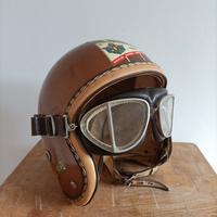 Casco moto vintage occhiali protettivi cuoio vetro