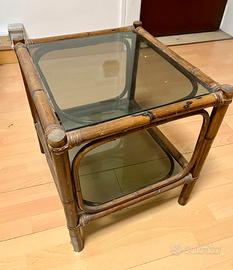 2 Tavolini bambù e vetro fumè