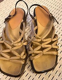 Sandali zeppa GIORI beige dorato