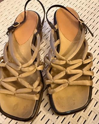 Sandali zeppa GIORI beige dorato