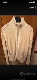Maglione cotone con zip e spalline in camoscio