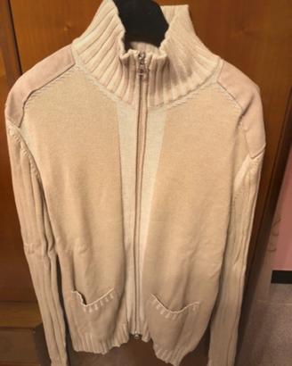 Maglione cotone con zip e spalline in camoscio