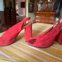 Scarpe rosse mercante  di fiori vera pelle
