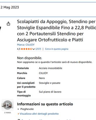 Scolapiatti estensibile da appoggio – nuovo