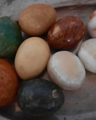 collezione 9 uova soprammobili pregiate in pietra