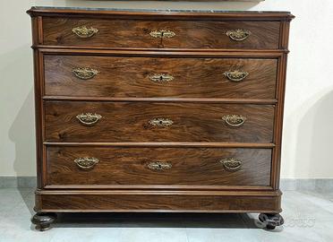 Cassettiera in legno noce con piano in marmo