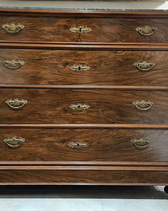 Cassettiera in legno noce con piano in marmo