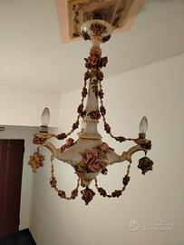 Lampadario in porcellana a fiori+ 2 applique