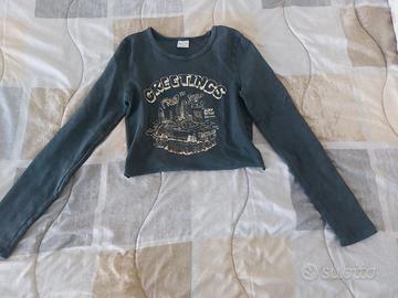 maglietta bershka manica lunga grigia taglia L