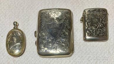 Porta sigarette, fiammiferi e profumo argento 800