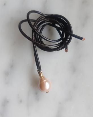 Collana con Grossa Perla Naturale Bagno Oro 18 kt