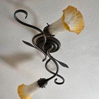 Plafoniera in ferro battuto - bronzo due lampade