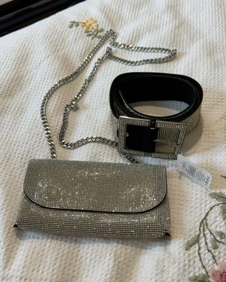 Set borsa gioiello e cintura con strass - NUOVI