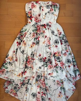 Floral High-Low Strapless Summer Dress