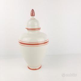 Vaso con coperchio in porcellana bianca con righe