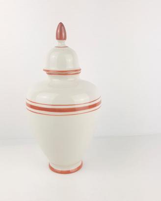 Vaso con coperchio in porcellana bianca con righe