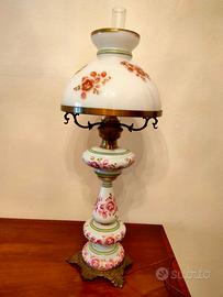 Antico LUME CAPODIMONTE in porcellana fiori rosa