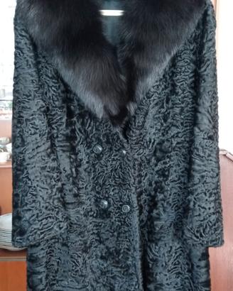 pelliccia agnellino persiano nero collo volpe nera