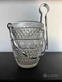 Secchiello portaghiaccio vintage vetro con pinza