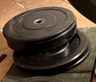 Pesi bumper+bilanciere olimpionico+panca