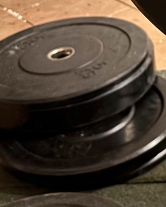 Pesi bumper+bilanciere olimpionico+panca