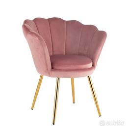 Poltrona moderna velluto rosa con gambe dorate