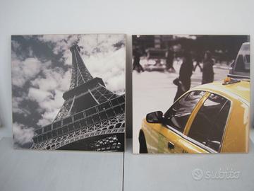 2 quadri misura 30x30 tema Parigi e New York