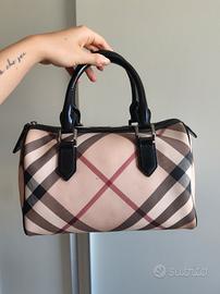 borsa a mano tela check e vernice nera Burberry 