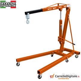 Gru idraulica Pieghevole 2T da officina. Arancio
