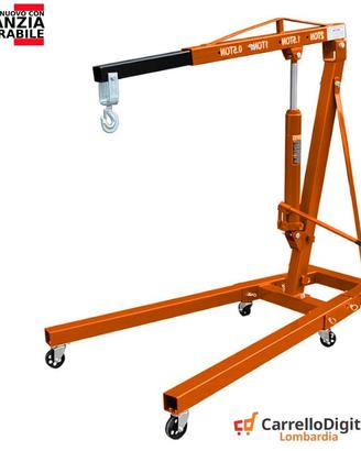 Gru idraulica Pieghevole 2T da officina. Arancio