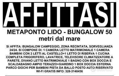 METAPONTO LIDO-BUNGALOW 50 Metri DAL MARE