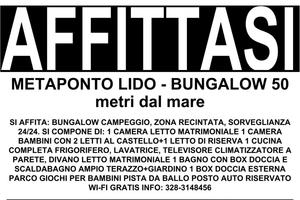 METAPONTO LIDO-BUNGALOW 50 Metri DAL MARE