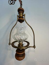 Lampadario lanterna d’epoca - ottone legno vetro