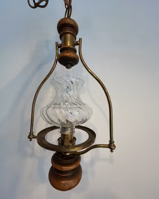 Lampadario lanterna d’epoca - ottone legno vetro