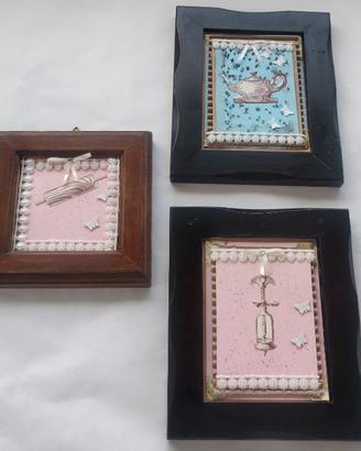 Tris quadretti stile shabby chic cornice 15/18 in